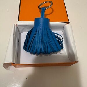 Hermès Blue Leather Tassel Keychain